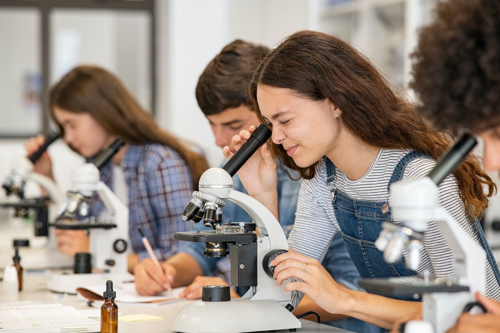 Biology class at high school lab